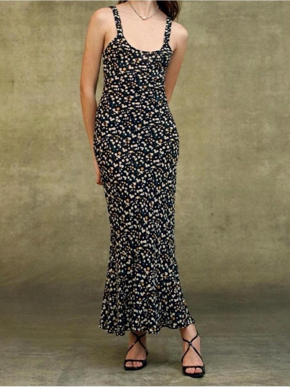 Black Silk Floral Maxi Dress✨